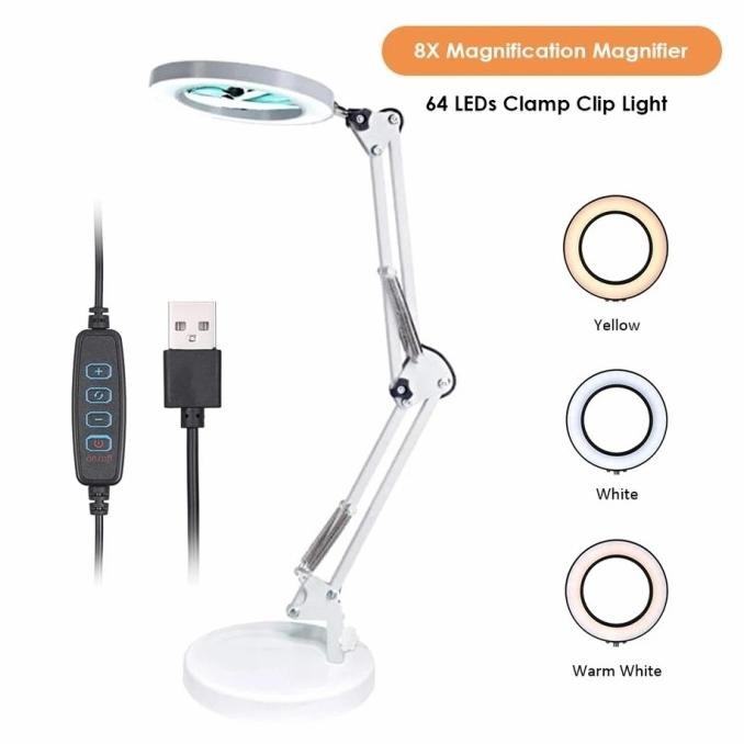 

AVPRO Desk Lamp 16cm Led Ring with 8x Magnifying Glass w Base 15cm WH