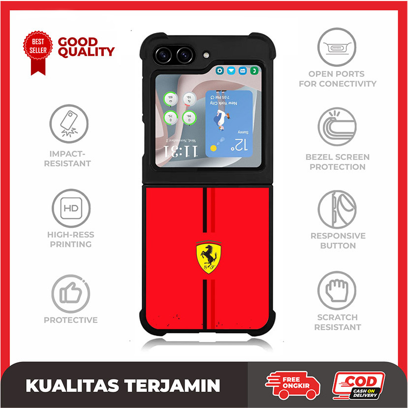 Case Casing Custom Samsung Z Flip 6 5 4 3 , Z Fold 6 5 4 3 5G Ferrari Logo AE3207 Hardcase A14