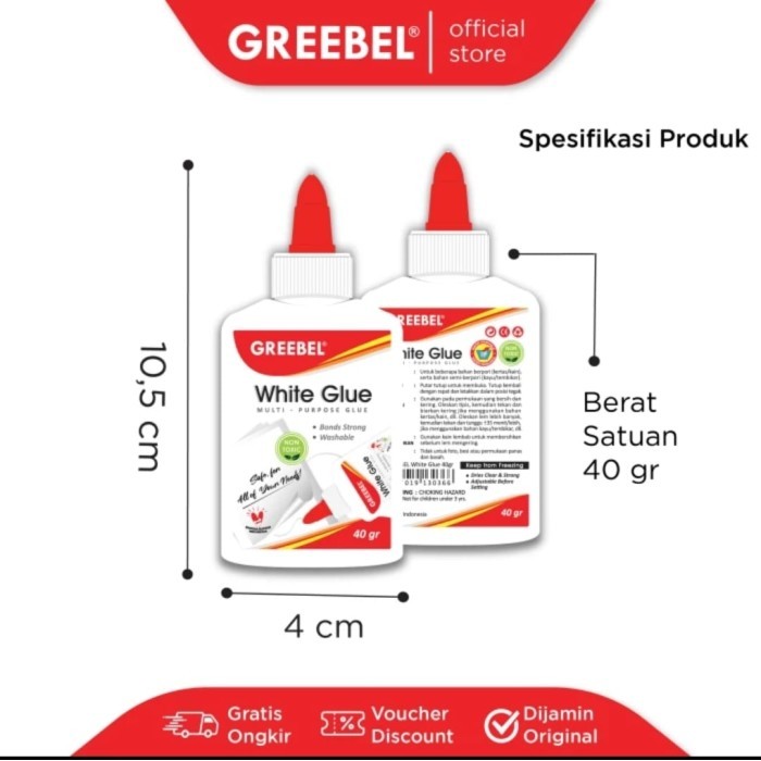 

>>>>>] greebel white glue 40 gr botol anti tumpah tem putih kayu kertas prakaryaan