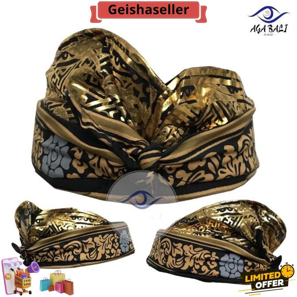 Udeng Bali Jadi Batik Patra Hitam Gold Seri A&B  U006.Ag Terlaris