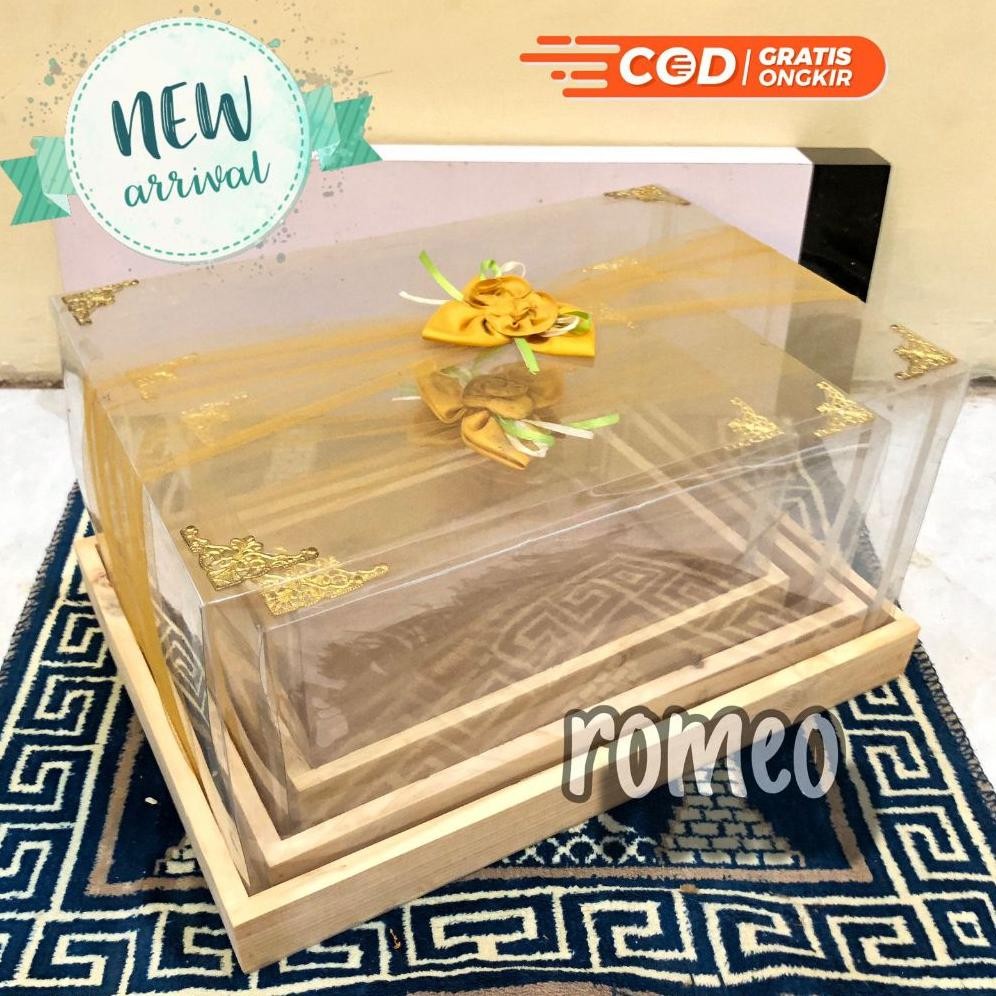 

er-6 Kotak Seserahan Kayu 1 Set Isi 3 Kotak Tutup Mika Tebal Style Rustic Original