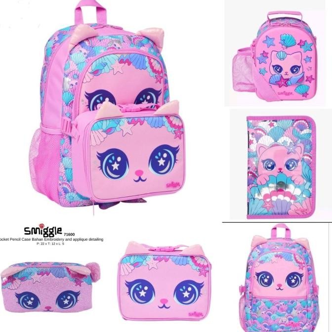 

READY STOCK SMIGGLE HI THERE PINK PURMAID MERMAID CAT BACKPACK, PENCIL CASE,LUNCH !!!!!