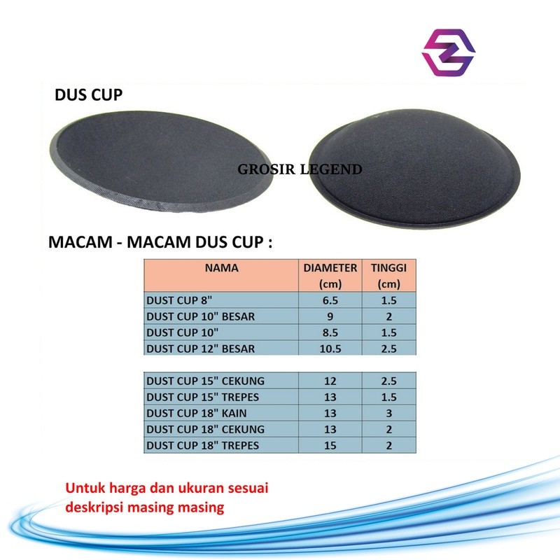 Dop speaker tutup spul dus cup speaker 10 inch dia 9 cm