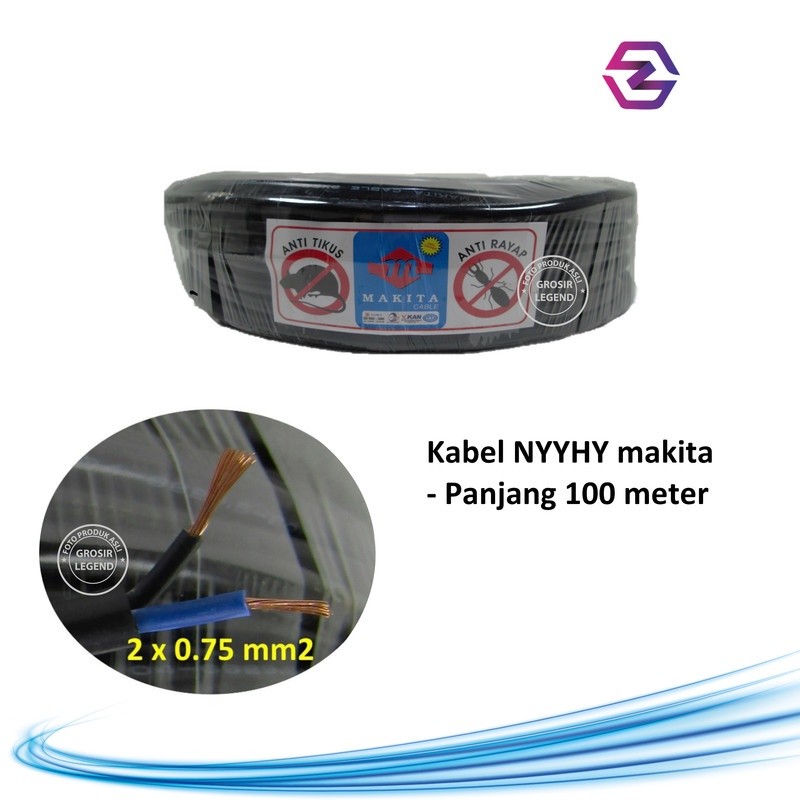 Kabel NYYHY 2x0.75 mm 100 meter Makita hitam