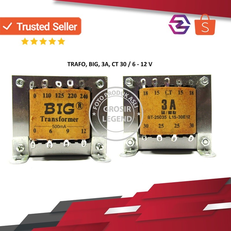 Trafo travo 3A ampere 30V CT Big murni tembaga