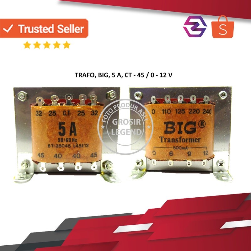 Trafo travo 5A ampere 45V CT Big murni tembaga