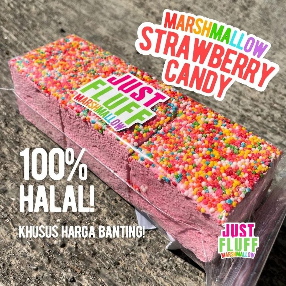 

Marshmallow JustFluff Strawberry Candy [HALAL] [3 KOTAK] Gourmet Marshmallow JustFluff