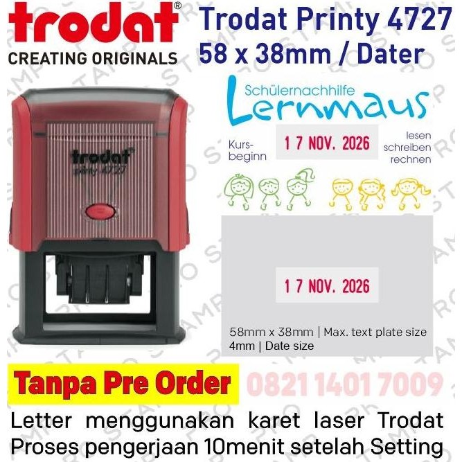 

New | Bagus Stempel Otomatis Custom Design Trodat 4727 (Ukuran 60X40 Mm) Dater