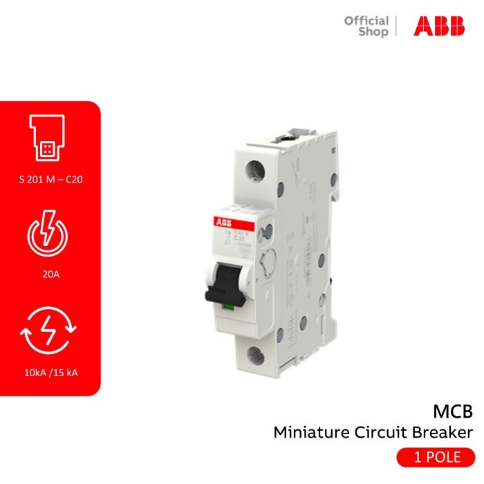 Abb Mcb 1P 20A 10Ka 15Ka S201M-C20 2Cds271001R0204 S 201 M