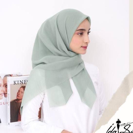 Sage Green Jilbab Segiempat Kerudung Segi Empat Lasercut Hijab Square