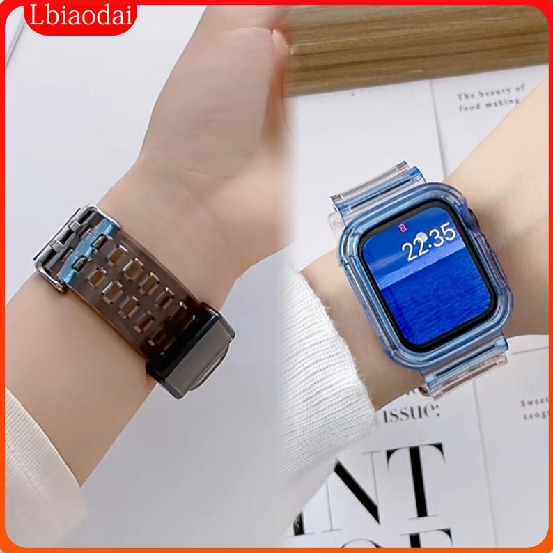 ( PROMOO) Transparent Case Strap for Iwatch Apple Watch Se 2 Series 9 8 7 6 5 4 3 2 1 SE Glacier Spo