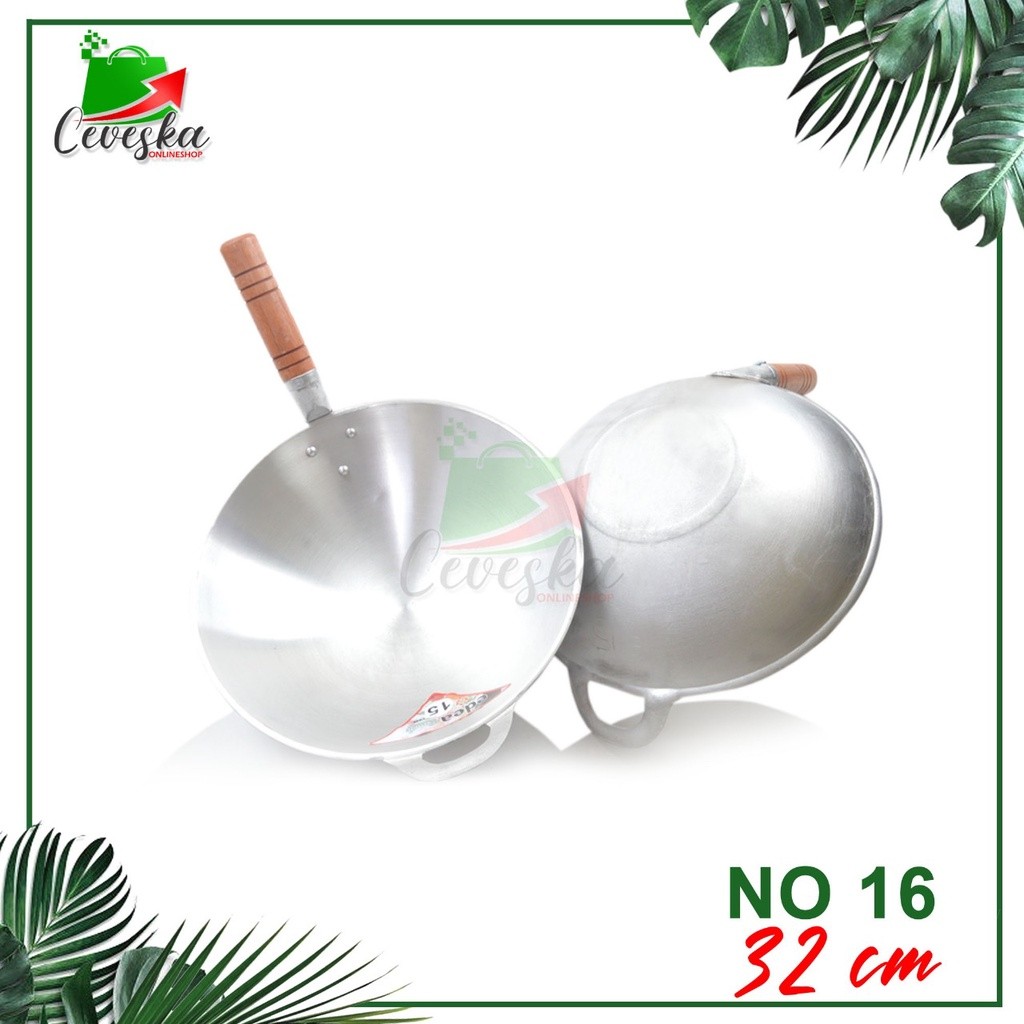 WAJAN PENGGORENGAN GAGANG KAYU KUALI NASI GORENG KATEL BESAR KECIL EDEA NO 16 32 CM