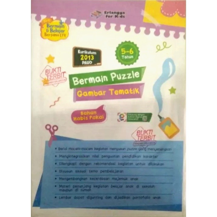 Buku PAUD / TK BERMAIN PUZZLE GAMBAR TEMATIK 5 - 6 Tahun