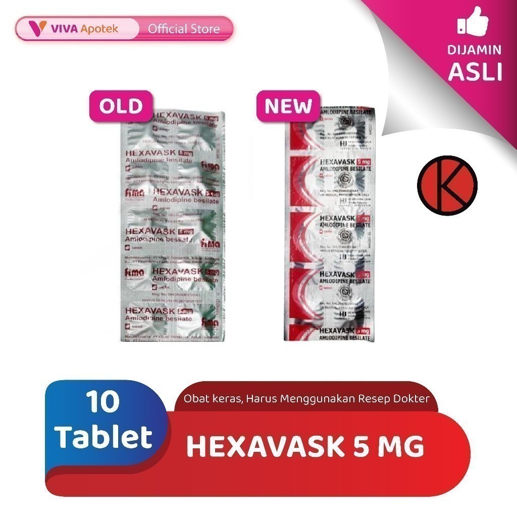 Hexavask 5 mg / Amlodipine / Hipertensi / Darah Tinggi (10 Tablet)