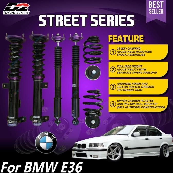 TERBARU Aksesoris Suspensi Shockbecker Coilover D2 Racing Street BMW E36