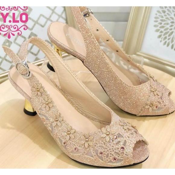 Sandal Sepatu Heel Pesta Selop Gold Wanita Mylo Ms3A95