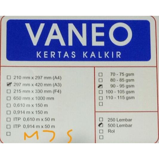 

Kertas Kalkir A3 Vaneo 90/95 gsm