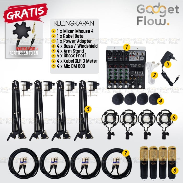 Ready PAKET PODCAST 4 ORANG Mic Microphone BM800 BM 800 Mixer Recording