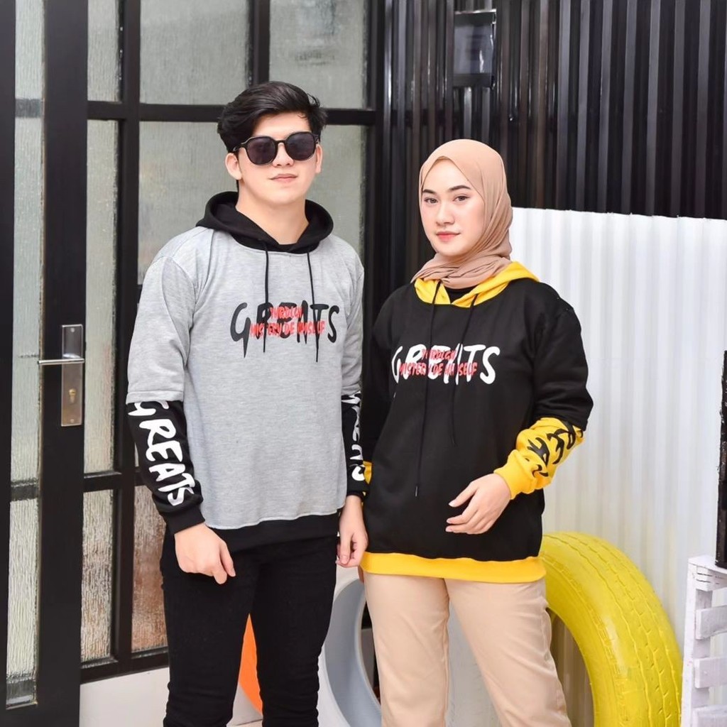 ( isi 2 pcs) Terbaru jaket hoodie GREAT HOODIE / Jaket couple pasangan terbaru / sweater couple pasa