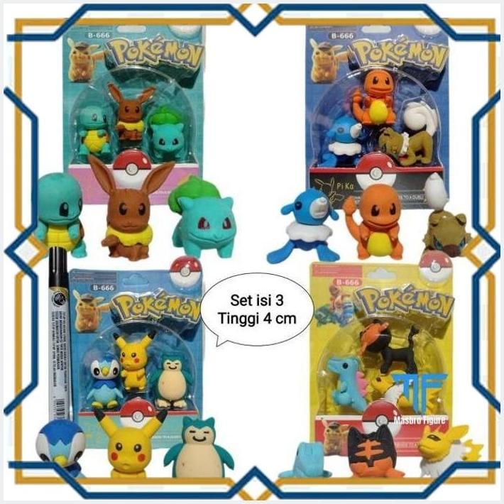 [MAS] PENGHAPUS PENSIL ERASER KARAKTER POKEMON SET ISI 3 PCS
