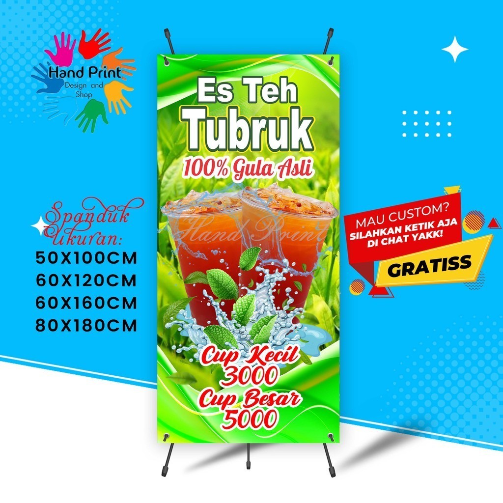 Cetak Spanduk Banner Jualan Es Teh Manis Tubruk Es Teh Jumbo MMT Spanduk Custom 60x160