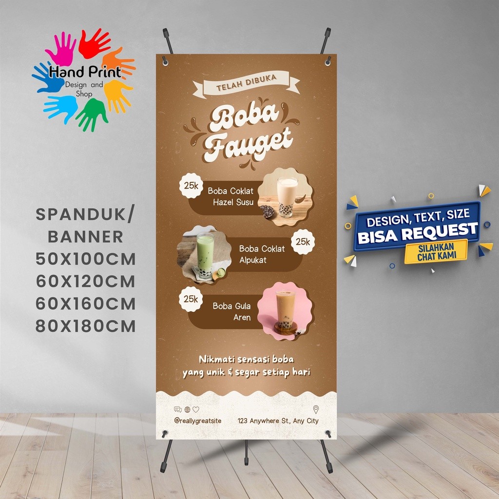 SPANDUK BANNER Es Boba Varian Rasa Warna Coklat 60x160 CM