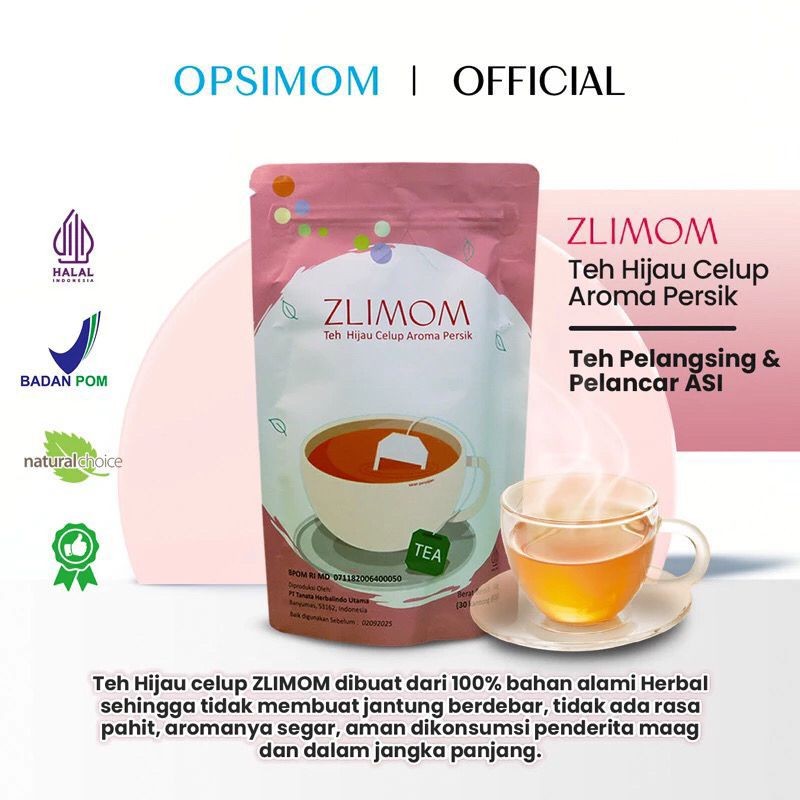 

Zlimom Teh Hijau Celup Aroma Persik 30 Kantong Teh