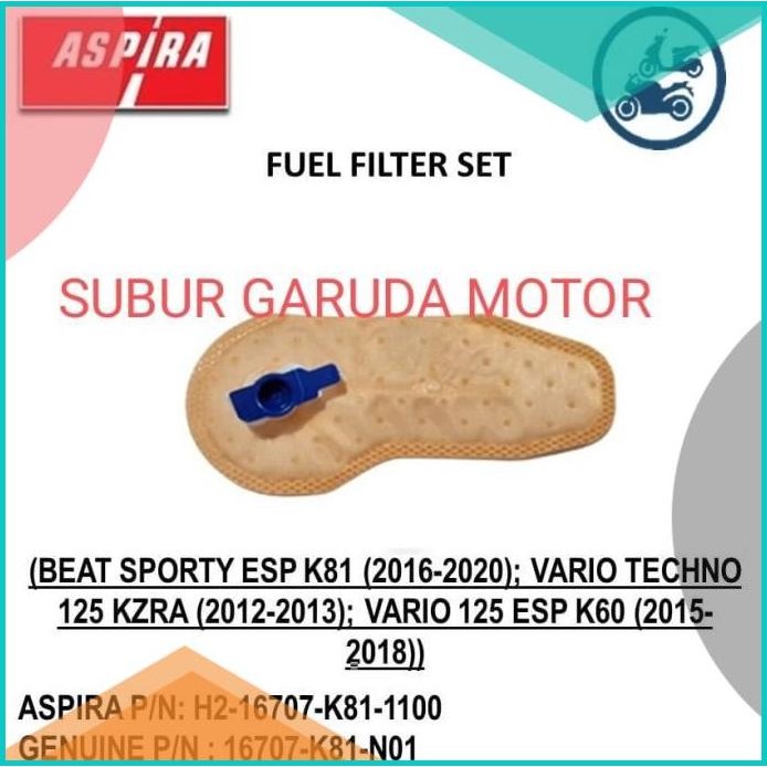 FILTER POMPA BENSIN BEAT ESP VARIO 125 LAMA SCOOPY ESP K81 MERK ASPIRA