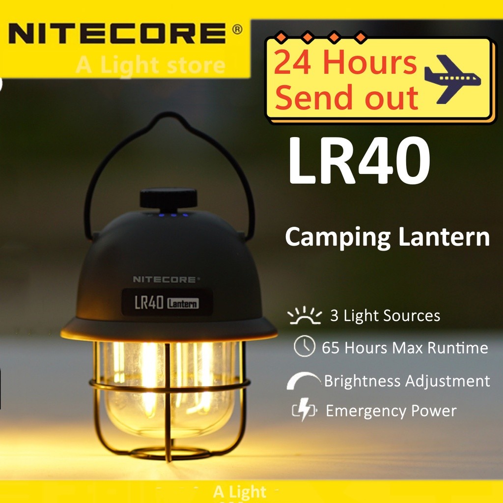Lampu berkemah retro dengan tiga sumber cahaya 100 lumen NITECORE LR40 mendukung pengisian daya lang