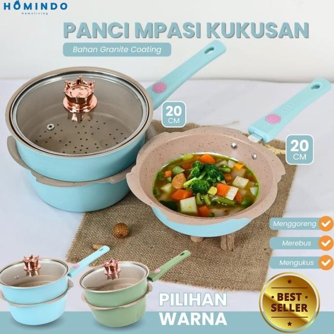 Original Panci Mpasi Set Bayi 4Pc Bonus Kukusan Coating Granit Keramik NON COD