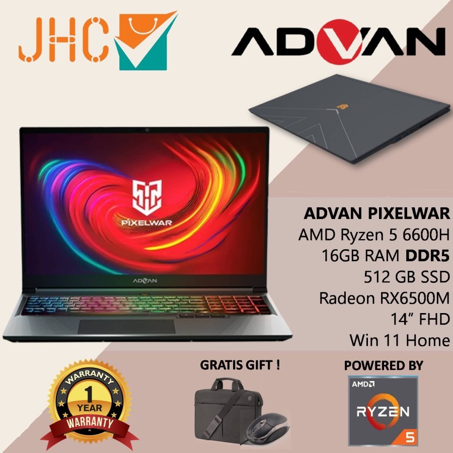 Laptop Gaming ADVAN PIXELWAR Ryzen 5-6600H 16GB 512GB VGA 4GB W11 15.6