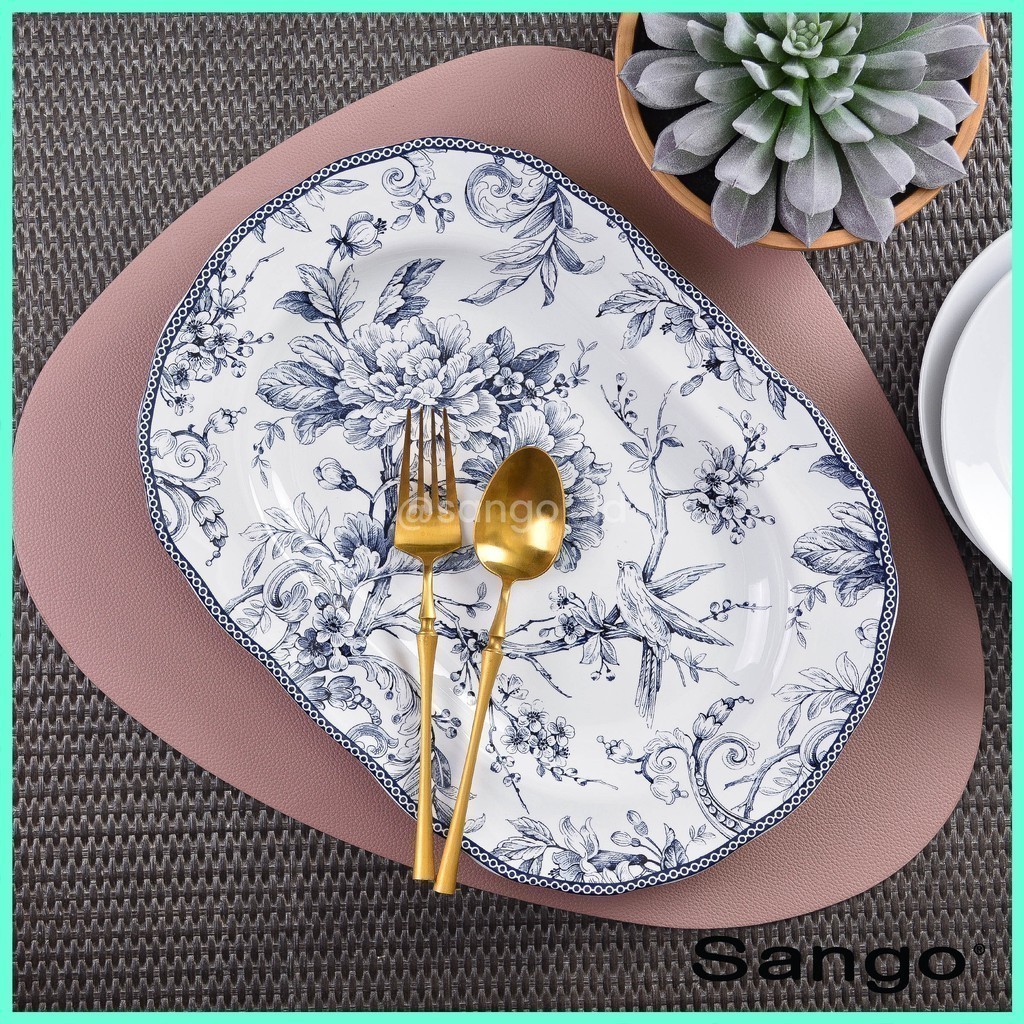 Unik Sango Set Piring Makan Oval Adelaide Blue (Isi 1)