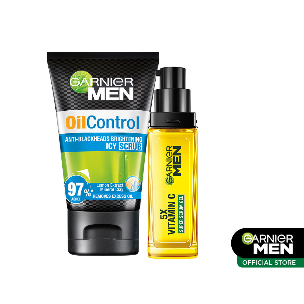 Garnier Men Brightening Simple Set Turbo Bright Super Serum Gel 30 ml + Oil Control Anti Blackheads 