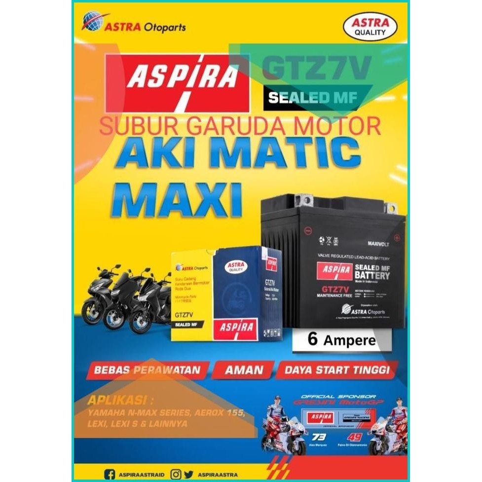 AKI NMAX LAMA AEROX LEXI N MAX MERK ASPIRA GTZ7V KUALITAS ORISINIL 8JV