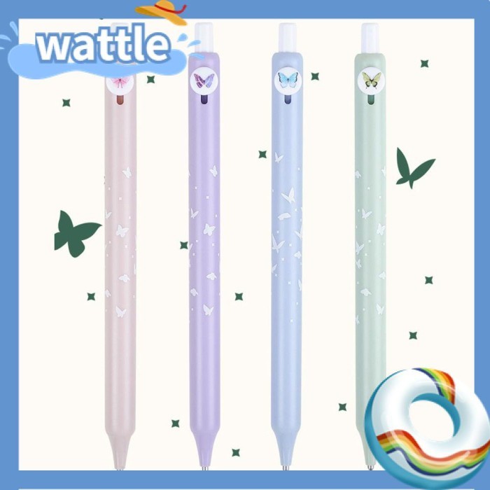 

Vee Wattle 4Pcs/Set Pena Gel Perlengkapan Kantor Sekolah Kartun Kupu-Kupu