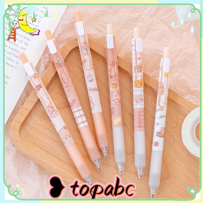 

Vee Top 6Pcs/Set Pena Gel Perlengkapan Kantor Sekolah Kartun Dengan Klip
