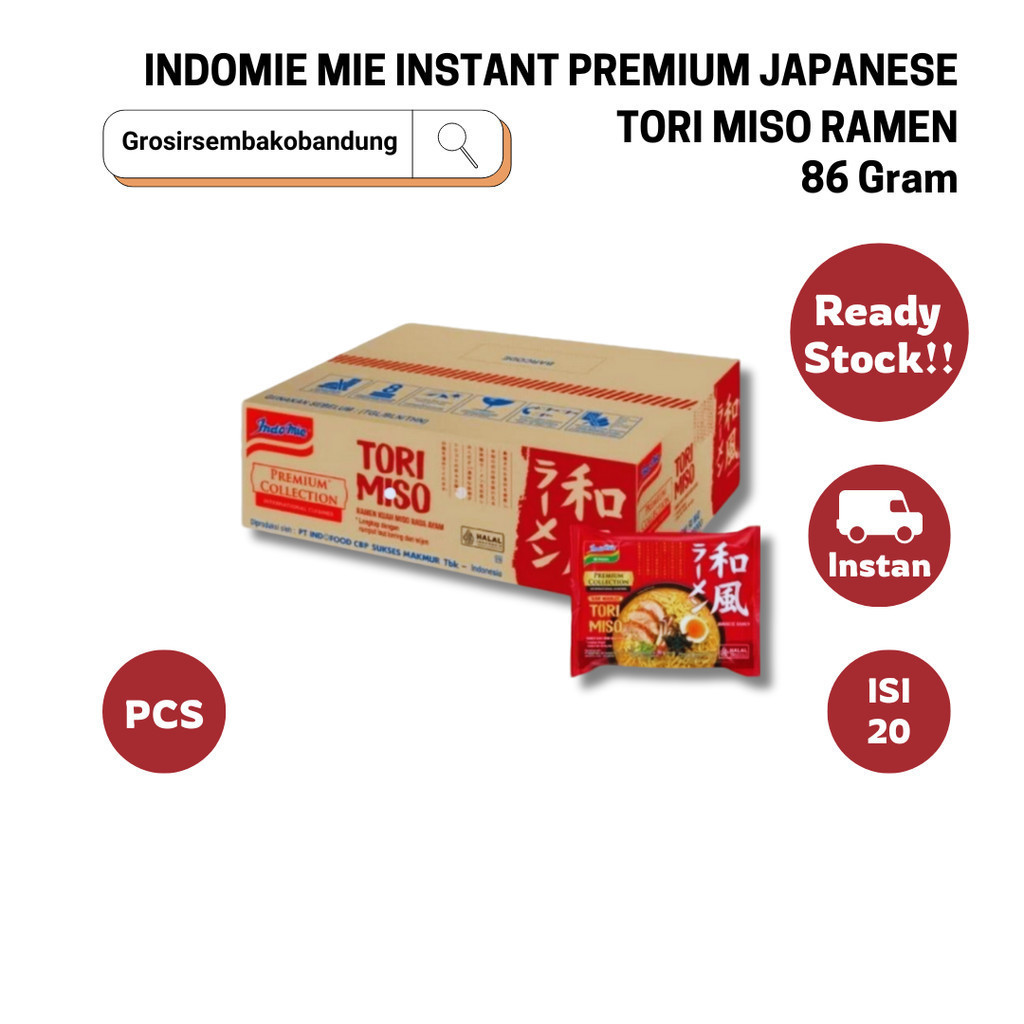 

INDOMIE MIE INSTANT PREMIUM JAPANESE TORI MISO RAMEN PCK 86g - 1 Dus - Kota Bandung