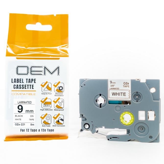 

OZE-221 OEM LABEL TAPE BROTHER 9MM BLACK ON WHITE ORIGINAL DAN TERPERCAYA