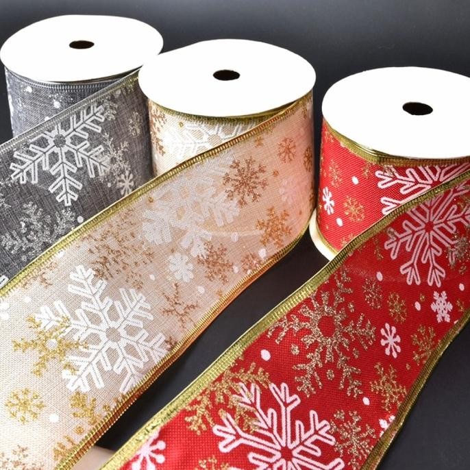 

Pita Natal Motif Snowflake Dekorasi Parcel Pita Kawat Emas Merah Gold