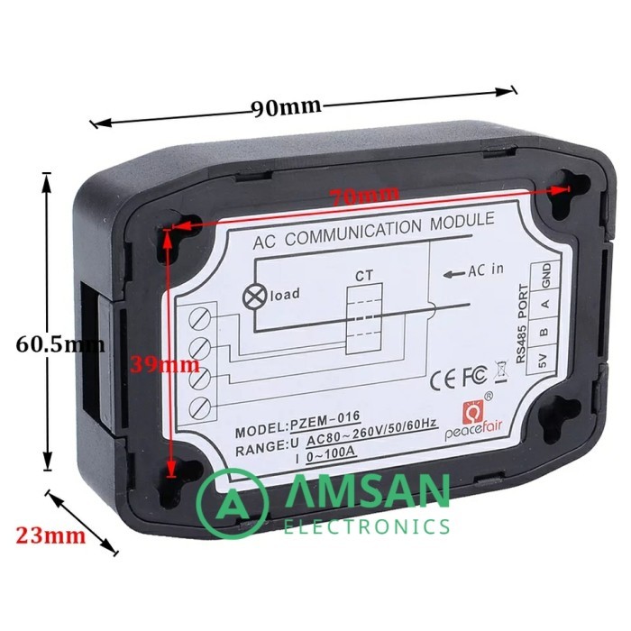Peacefair Pzem-016 100A Ac Communication Module Rs485 Multi Meter 6In1 Fsp