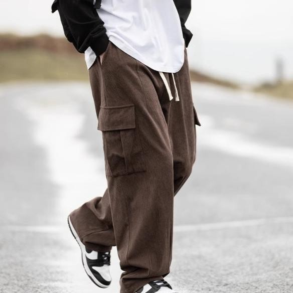 Celana Korduroy Pria Corduroy Cargo Oversize Korean Style