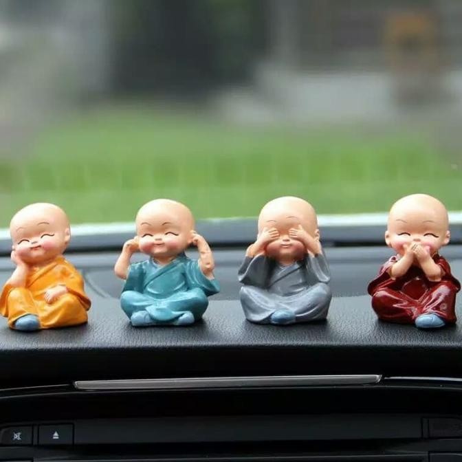 4pcs miniatur patung budha biksu botak dekorasi pajangan mobil figure