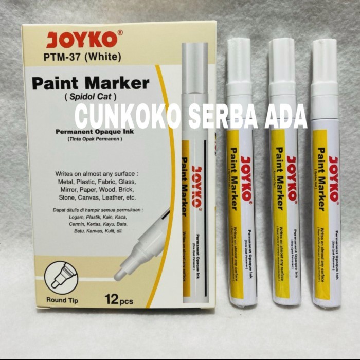 

Ready SPIDOL JOYKO PERMANENT MARKER PTM-37 TINTA PUTIH / 1 BOX ISI 12 PCS