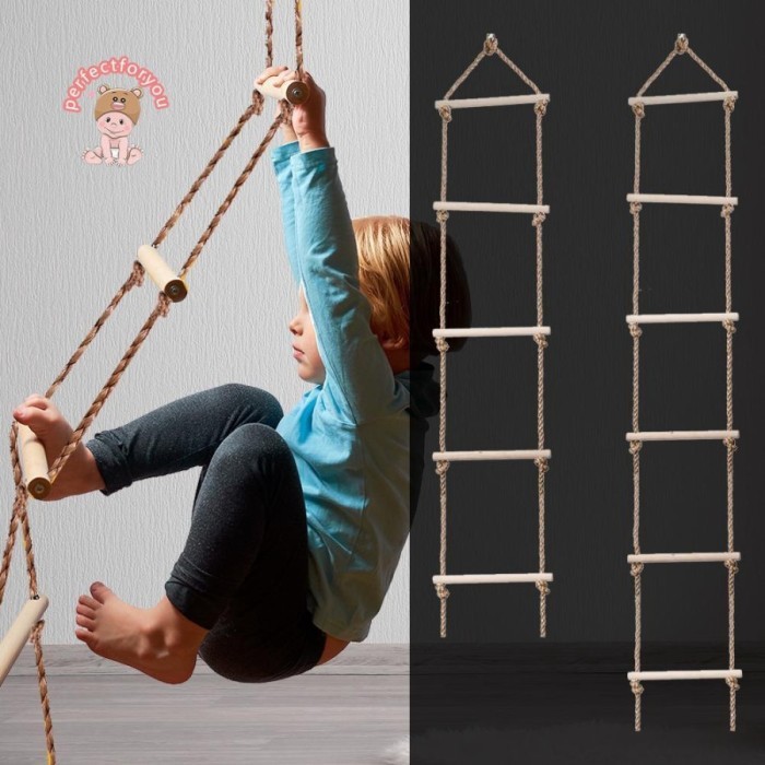 Plan Mainan Tali Tangga Kayu Multi Rung Olahraga Panjat Tebing Anak Tangga