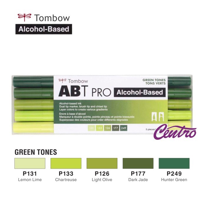 

Ba Tombow Abt Pro Green Tones Art Markers Set 5 Color Dual Tip Brush Pen