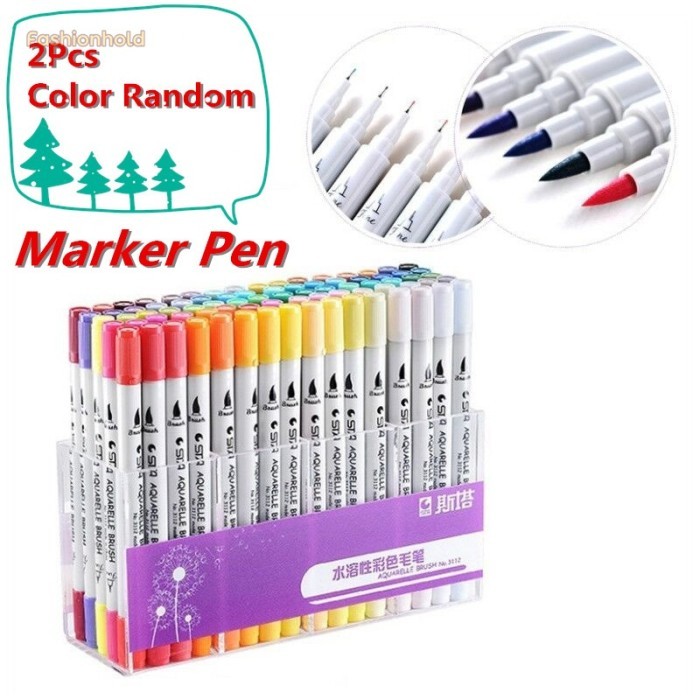 

Ba 2Pcs Dual Tip Brush Marker Pens 0.4 Fineliners Brush Highlighter Pen