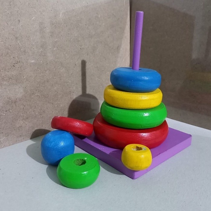 Jona Menara Ring Donat Susun Kayu Mainan Balok Kayu Bayi