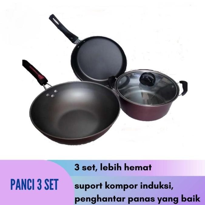 Terbaru Panci Kukus Kompor Induksi Steamer Wajan Teflon Dandang 3 Psc Garansi