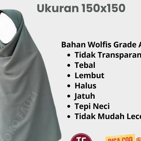 Jilbab Segi Empat Jumbo 150 X 150 Bahan Wolfis Grade A Tebal