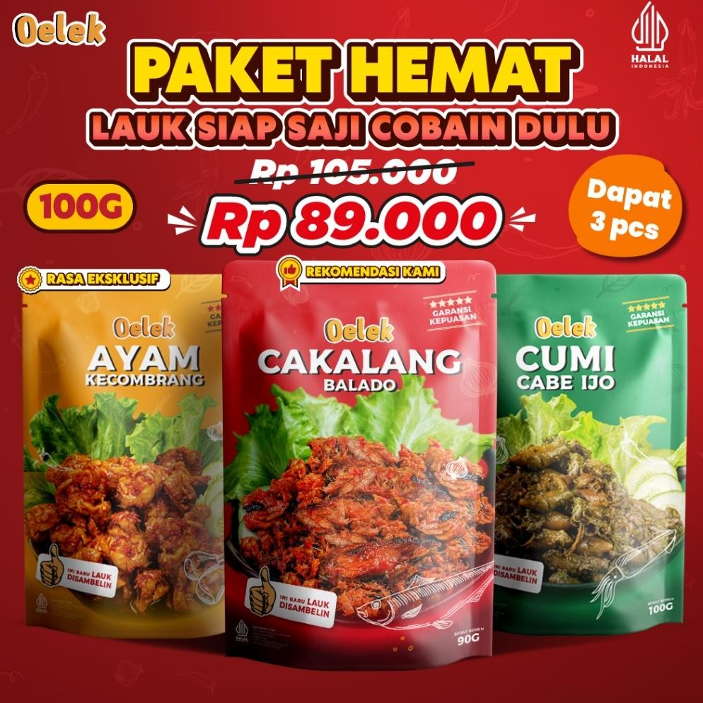 

Oelek Paket Cobain Dulu Si Laoek / Cakalang Balado / Cumi Cabe Ijo / Ayam Kecombrang / Lauk Siap Saji